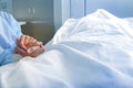 Wife holds the hand of the deceased spouse in the hospital Royalty Free Stock Photo