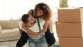 Wife and husband are happy to move to a new home. Royalty Free Stock Photo