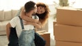 Wife and husband are happy to move to a new home. Royalty Free Stock Photo