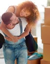 Wife and husband are happy to move to a new home. Royalty Free Stock Photo