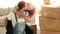 Wife and husband are happy to move to a new home. Royalty Free Stock Photo