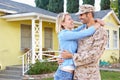 Wife Welcoming Husband Home On Army Leave Royalty Free Stock Photo