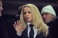 The wife of Zlatan Ibrahimovic, Helena Seger, in the stands before the match Royalty Free Stock Photo