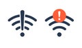 Wifi bad connection problem icon. Lost network wifi error internet vector warning concept. Wifi signal wave phone symbol Royalty Free Stock Photo