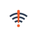 Wifi bad connection problem icon. Lost network wifi error internet vector warning concept. Wifi signal wave phone symbol