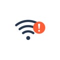 Wifi bad connection problem icon. Lost network wifi error internet vector warning concept. Wifi signal wave phone symbol