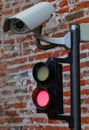 wifi camera with red traffic light for automatic access control in the restricted area Royalty Free Stock Photo