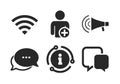 Wifi and chat bubbles. Add user, megaphone. Vector Royalty Free Stock Photo