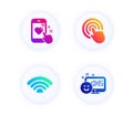 Wifi, Click and Heart rating icons set. Smile sign. Wi-fi internet, Cursor pointer, Phone feedback. Vector