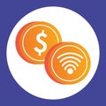 Wifi connection signal button with coin dollar