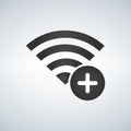 Wifi connection signal icon with add or plus in the circle. illustration on modern background.