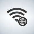 Wifi connection signal icon with globe icon in the circle. illustration on modern background. Royalty Free Stock Photo