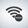 Wifi connection signal icon with password stars in the circle. illustration on modern background.