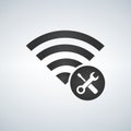 Wifi connection signal icon with tools for repair in the circle.