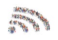 Wifi crowd symbol. Concept illustrations group of people standing in wifi shapes internet connection signs garish vector