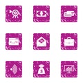 Wifi deal icons set, grunge style