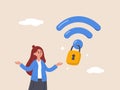 Wifi encryption concept. Wireless security or safety for internet connection, network protection or mobile access