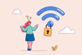 Wifi encryption concept. Wireless security or safety for internet connection, network protection or mobile access
