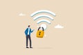 Wifi encryption, wireless security or safety for internet connection, network protection or mobile access, password encryption