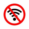 Wifi error. Wifi signal offline. Icon of off internet. Bad wireless connection of internet. Symbol of wi-fi antena. Sign of lost