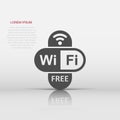 Wifi free internet sign icon in flat style. Wi-fi wireless technology vector illustration on white isolated background. Network Royalty Free Stock Photo