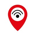 Wifi hotspot icon. Drop shadow silhouette map pointer symbol.