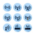 Wifi hotspot icon set isolated on blue circle. Hotspot connection icon for web and mobile