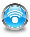 Wifi icon glossy cyan blue round button Royalty Free Stock Photo