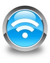 Wifi icon glossy cyan blue round button Royalty Free Stock Photo