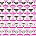 Wifi icon seamless pattern with hearts. Isolated on white background. Vector illustration in pink and black colors Royalty Free Stock Photo