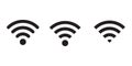 Wifi Icon. A set of three wifi internet signal pictogram icons isolated on a white background. EPS Vector