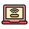 Wifi laptop request icon color outline vector Royalty Free Stock Photo