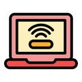 Wifi laptop request icon color outline vector