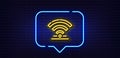 Wifi line icon. Wireless internet sign. Hotel service. Neon light speech bubble. Vector