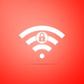 Wifi locked sign icon isolated on red background. Password Wi-fi symbol. Wireless Network icon. Wifi zone