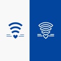 Wifi, Love, Wedding, Heart Line and Glyph Solid icon Blue banner Line and Glyph Solid icon Blue banner Royalty Free Stock Photo