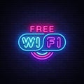 Wifi neon sign vector. Wifi text Design template neon sign, light banner, neon signboard, nightly bright advertising