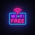 Wifi neon sign vector. Wifi text Design template neon sign, light banner, neon signboard, nightly bright advertising