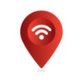Red Map Pointer Icon with Wifi Sign. Vector Illustration