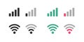 Wifi radio signal good bad strength level icon vector simple pictogram graphic set, mobile antenna wireless connection quality low Royalty Free Stock Photo