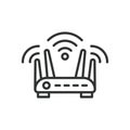 WiFi router 4 antennae, icon in line design. Wi-Fi, router, antenna, four, signal, internet, wireless on white