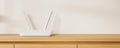 Wifi router on drawer with two antenna, home interior mockup wall Royalty Free Stock Photo