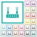 Wifi router flat color icons with quadrant frames