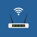 Wifi router flat design. Isolated wireless equipment on blue background. Wi fi sign. Vector illustration EPS10