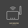 Wifi router flat line icon. Wireless technology, office equipment sign. Vector illustration of communication devices for