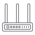 Wifi router thin line icon, network and connection, internet sign, vector graphics, a linear pattern on a white