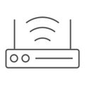 Wifi router thin line icon, technology and device, wireless internet sign, vector graphics, a linear pattern on a white