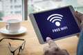 WIFI SIGNAL connectivity concept: Free wifi area sign Royalty Free Stock Photo