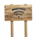 Wifi signal is made of wood on wooden sign isoleted on white Royalty Free Stock Photo