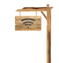 Wifi signal is made of wood on wooden sign isoleted on white Royalty Free Stock Photo